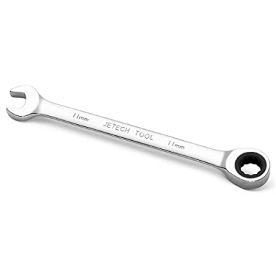 Image de Jetech 11mm Clé mixte à cliquet polygonale en acier de qualité industrielle Cr V au fini chrome poli