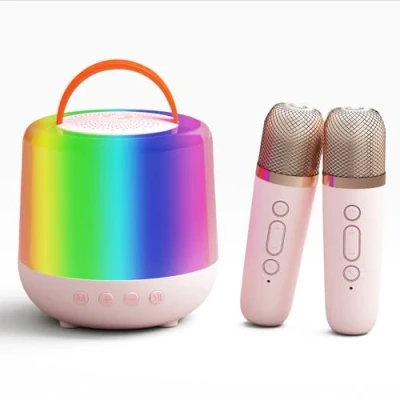 Image de Brovamo Karaoke Maschine Kinder, Mini mit Mikrofon Anlage 2 Mikrofonen für MäDchen Jungen, Tragbares Bluetooth Lautsprecher Licht &amp; (Rose)