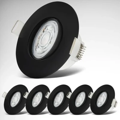 Image de B.K.Licht Lot de 6 spots LED encastrables 230V, orientables pour salle bain IP65, plafond, LED, lampe bain, 9 x 4,2 cm (DxH), noir