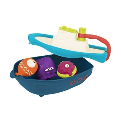 Image de B. B.Toys Off The Hook Bateau de Bain et Plage avec Poissons Pont Stockage pour Tout Petits à partir 6 Mois, BX1520Z, Multicolore