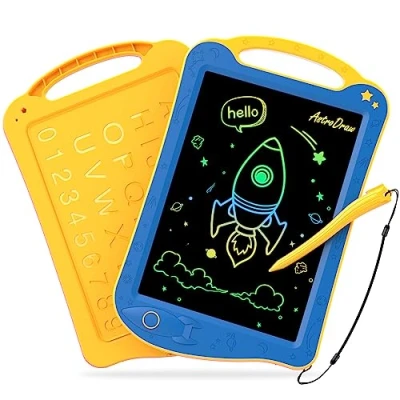 Image de HOMESTEC AstroDraw Bebe Jouet Enfants 2 3 4 5 6 Ans, 1ères Dessin et Écriture, Tablette LCD, Non salissant, Cadeau Anniversaire Noël pour Garçon Fille (Bleu/Jaune)