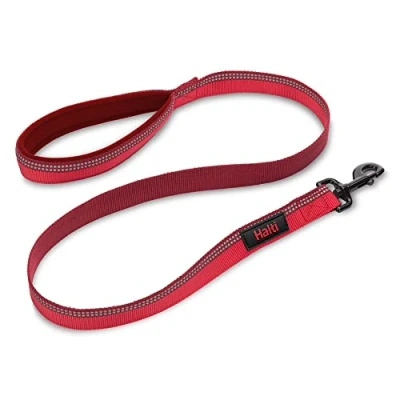 Image de Laisse HALTI pour Chien en Nylon de Qualité Supérieure avec Poignée Rembourrée et Coutures Réfléchissantes. Convient Chiots Chiens Petite à Grande Taille (Taille S, Rouge)