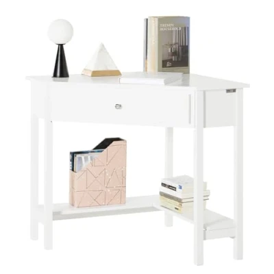 Image de SoBuy FWT31 W Table Bureau d&#039;angle Informatique Secrétaire avec Tiroir
