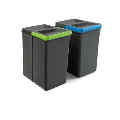 Image de EMUCA 8937323 Poubelles, Compartiments de Recyclage pour Base à Couper, Kit 2 bacs Hauteur 266mm et capacité 7 litres, Gris, H 266 mm (2 x L)
