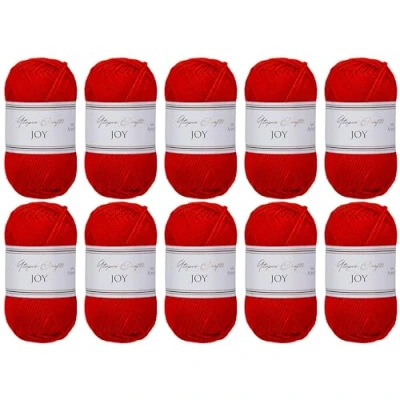Image de Utopia Crafts JOY Lot de 10 pelotes fil à tricoter et crochet uni Doux Facile d&#039;entretien 100% polyacrylique 150 m Rouge