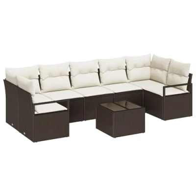 Image de Ensemble de canapé jardin vidaXL 8 pièces avec coussins marron en poly rotin 3354967