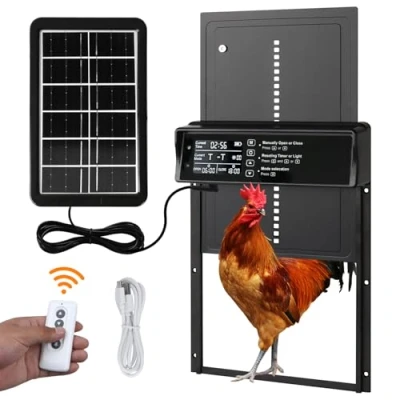 Image de Trappe Solaire pour Poulailler,Porte Automatique Poulailler Solaire, Fonction Anti pincement,Porte avec Affichage LED, Porte en Aluminium Minuterie
