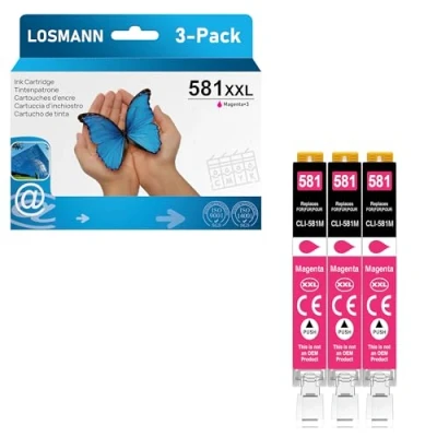 Image de LOSMANN 3X Magenta Cartouche d&#039;encre Compatibles pour Canon CLI 581 XXL M Pixma TS6350 TS6150 TS8150 TS8250 TS6250 TS705 TS705a TS8151 TS6151 TS8152 TS8300 TS9150 TS9155 TS9550 TR7550 TR8550