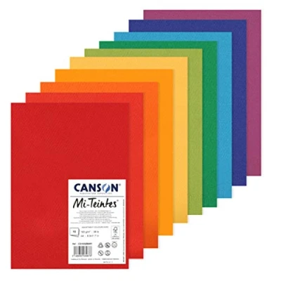 Image de CANSON Mi Teintes Assortiment 10 feuilles de papier dessin A4 160g/m² Couleurs vives