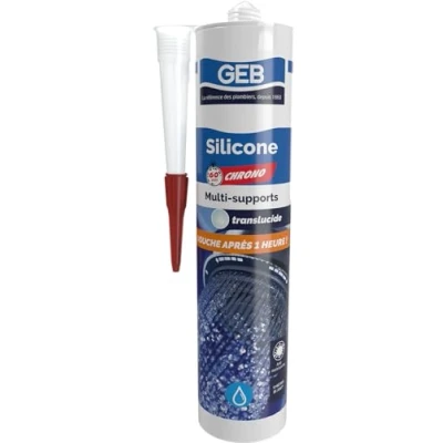 Image de GEB Mastic Silicone 60 Chrono Multi Supports. Sèchage Rapide, Remise en Eau après 1 Heure Translucide 280 ML
