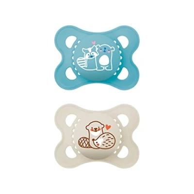 Image de MAM Lot de 2 Tétines En latex d&#039;origine matériaux durables et biologiques renouvelables pour bébé Avec tétine symétrique orthodontique 0 à 6 mois Ours/loutre