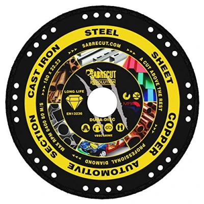 Image de SabreCut VBSC180ME Disque diamant pour meuleuse d&#039;angle de coupe circulaire en métal soudé à vide 180 mm x 22,23 Compatible avec Bosch, Dewalt, Makita, Milwaukee et beaucoup d&#039;autres