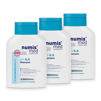 Image de numis med Shampooing ph 5.5 Shampoing peaux sensibles et délicates Shampooings cheveux végétaliens sans silicones, parabènes huile minérale Shampoings secs (6x 200 ml)