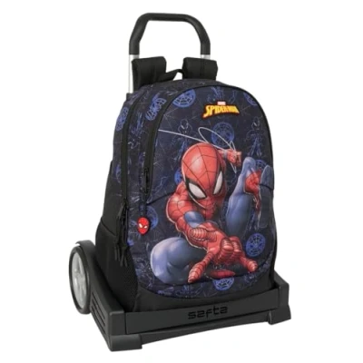Image de safta SPIDERMAN ATTACK Sac à dos ergonomique, avec chariot Evolution, idéal pour enfants de différents âges, confortable et polyvalent, qualité résistance, 32 x 16 44 cm, Noir, M, Décontracté