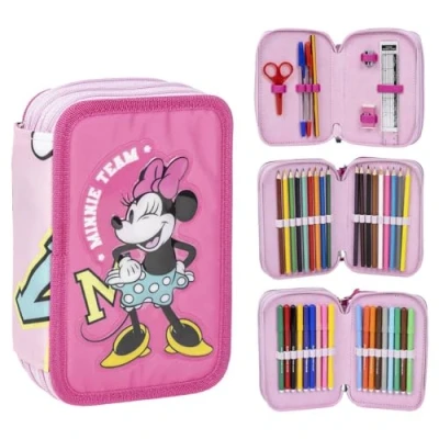Image de CARTOON trousse multi compartiments 3 fermetures éclair pour l&#039;école complète stylos crayons couleurs feutres, Minnie (1),