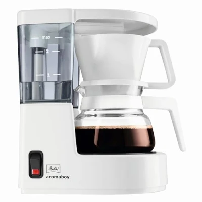 Image de Melitta, Cafetière Filtre AROMABOY 0,25L Blanc, Design Compact, Température d&#039;Infusion Optimale, Fonction Arrêt automatique, Porte filtres 100 pour 2 tasses,1015 01,500W