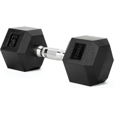 Image de TREXO Haltère hexagonal en fonte caoutchoutée durable pour la musculation à maison avec poignée ergonomique stable et polyvalent 12,5 kg