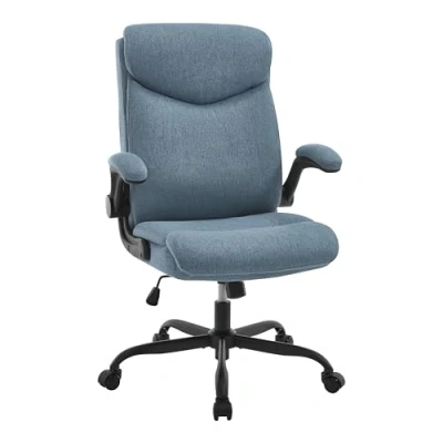 Image de eSituro Chaise de Bureau, Fauteuil Direction, Ergonomique, Fonction Basculement, Appui tête, Accoudoirs Rabattables, Siège Rembourré, en Lin Coton, Bleu SEC0003