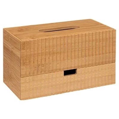 Image de Five Boite à Mouchoir en Bambou avec tiroir et 3 Compartiments de Rangement.