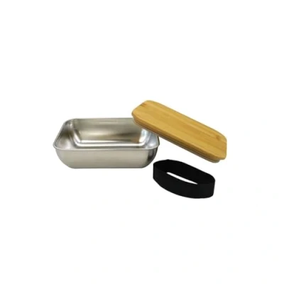 Image de Fackelmann 683332 Lunchbox pour Micro Ondes en INOX 700ml, Boite Repas Le midi, Acier Inoxydable, Couvercle Bambou, 17x13x5,5cm