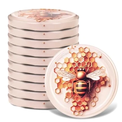 Image de KADAX Lot de 10 couvercles à visser Diamètre : 82 mm En métal Avec 6 dents d&#039;encliquetage Couvercle rechange pour les bocaux conserve Motif nid d&#039;abeille