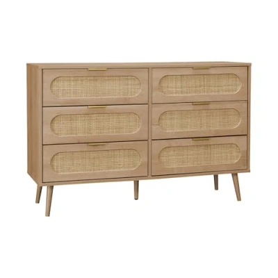 Image de sweeek Commode. Eva. 6 tiroirs. décor Bois. cannage Arrondi l 120 x 39 H 79cm