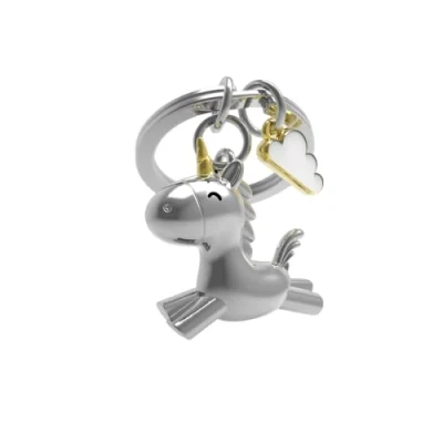 Image de METALMORPHOSE Porte clés Licorne argentée avec charm nuage doré et blanc MTM119 01