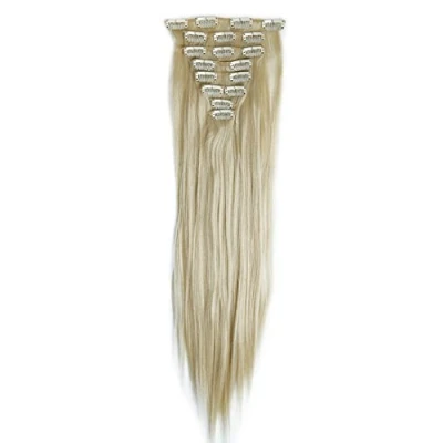 Image de S noilite Extension a Clip Cheveux Naturel in Hair Extensions Tête Pleine 8 Bandes 18 Clips 58cm Tout Droit Blond de blanchiment