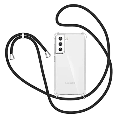 Image de XTCASE Collier pour Samsung Galaxy S22 5G Coque, Etui avec Cordon Tour de Cou Lanière en Corde Transparente Silicone Housse Cordage Lanyard Case, Noir