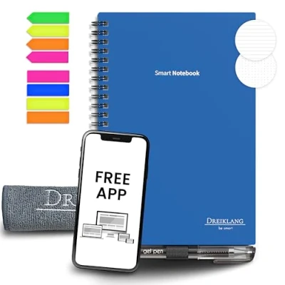 Image de Dreiklang be smart Carnet de notes réutilisable A5 avec housse en tissu, porte stylo et compartiments rangement