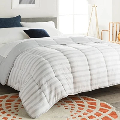 Image de Linenspa Couette en Microfibre pour très Grand lit californien Gris/Blanc Alternatif Toutes Les Saisons Coutures carrées