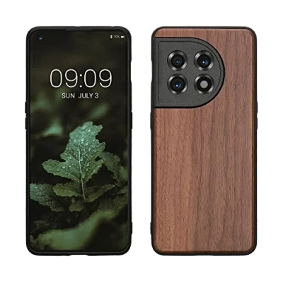Image de kwmobile Housse Compatible avec OnePlus 11coque Étui de Protection Rigide en Bois Cadre TPU Brun foncé
