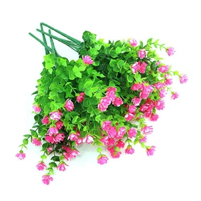Image de Shiwaki 5 Pcs Simulation De Fleur Artificielle Plante Verte Bouquet D&#039;eucalyptus pour Vase Porche Fenêtre Bo?Te Patio Mariage Décoration La Maison (Rose)