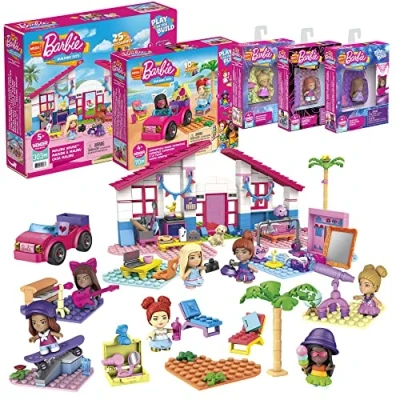 Image de Mega Construx Barbie Pack de 5 Coffrets à Construire avec 7 Mini Figurines, Jeu Briques Construction, 440 pièces, pour Enfant dès Ans, HBF32