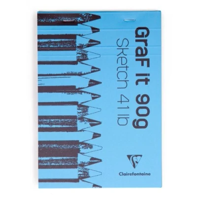 Image de Clairefontaine 96672C Bloc Agrafé GraF&#039;it 80 Feuilles Papier Dessin Croquis Uni Détachables A5 14,8x21 cm 90g Couverture Bleu Ciel