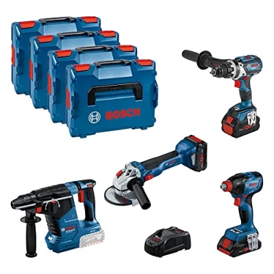 Image de BOSCH Professional KIT 4 Outils GSR/GDX/GWS/GBH +1 4.0AH + 2 Batterie 5.5 AH 0615990N32