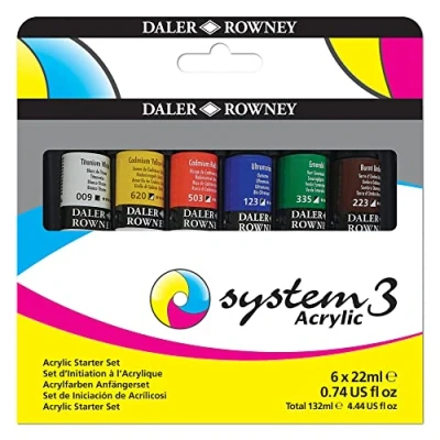 Image de Daler Rowney System3 Set peinture acrylique 6 tubes 22ml Débutant