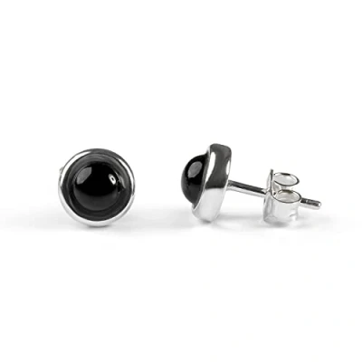 Image de HENRYKA Boucles d’Oreilles Rondes minimales Simples en Onyx Noir et Argent Sterling, Pierres précieuses Naturelles Noires