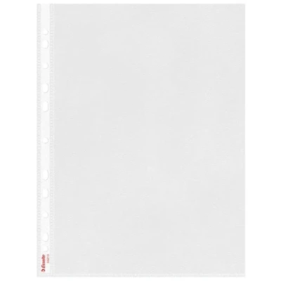 Image de Esselte Quality, Pochettes Plastique Perforées A4, Matière Grainée Mate Transparente, Ouverture sur le Haut et à Gauche, Polypropylène 85 Microns, Lot de 100, 55213