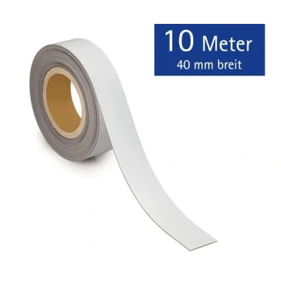 Image de MAUL Bande de marquage 40mm x 1mm inscriptible avec dos magnétique Utilisable dans le bureau, l&#039;atelier, l&#039;entrepôt et la cuisine Découpable individuellement Longueur 10m Blanc