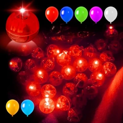 Image de FFTANXS 100 pièces led Ballon Lumineux,Rond Boule lumineuse,Réutilisable led,Mini sans fil Convient pour Anniversaire,Mariage,Halloween,Noël Décoration(Rouge)