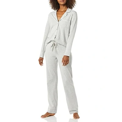Image de Amazon Essentials Ensemble Pyjama avec Chemise à Manches Longues, en Coton et Textile Modal Femme, Gris Chiné, L