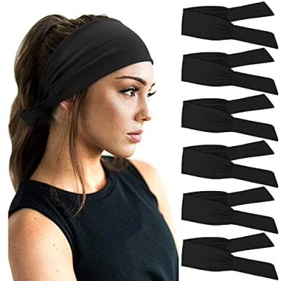 Image de DRESHOW 6 Pièces Bandeau Cheveux pour Femme Yoga Courir Bandeaux Sport Entraînement Mignon Accessoire, Taille unique, Pack Solid color Set D14