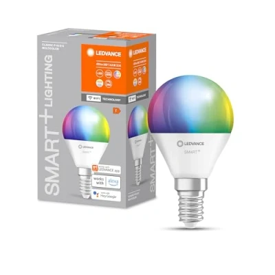 Image de LEDVANCE SMART+ WIFI LED lamp, frosted look, 4.9W, 470lm, classic round shape (Classic P), E14 base, color light &amp; white light, app or voice control, life of up to 20,000 hours