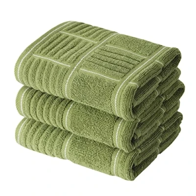 Image de Anyi Lot de 3 torchons Cuisine absorbants très résistants avec Boucle Suspension 100% Coton, 40,6 x 66 cm (Vert)