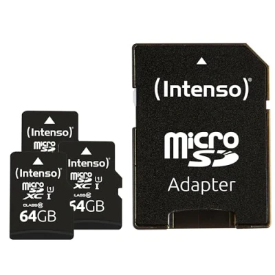 Image de Intenso Carte mémoire microSDXC 3X 64 Go Classe 10 UHS I avec Adaptateur SD (jusqu&#039;à 90 Mo/s) Noir