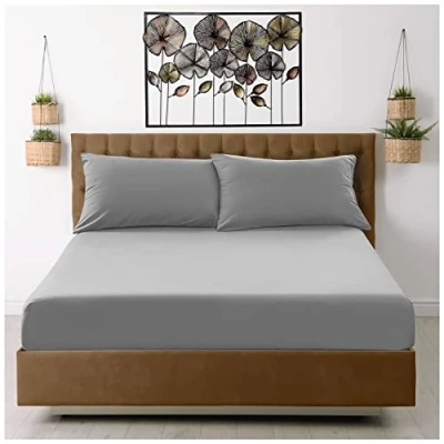 Image de Drap Housse pour lit Simple Gris Draps de Unis en Microfibre teintée