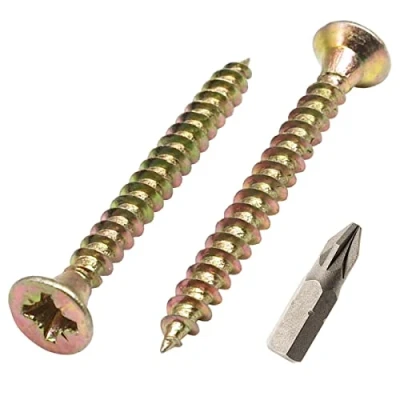 Image de Lot de 500 Vis à bois en acier zingué jaune 3,5 x 35 mm panneaux d&#039;aggloméré universelle Pozi Tête fraisée (500, mm)