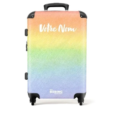 Image de NoBoringSuitcases.com Valise Enfant, Grande Valise, Personnalisable, Bagages Serrure TSA, 23kg, Taille M, (67cm 72L), (Arc en Ciel Pastel Multicolore)