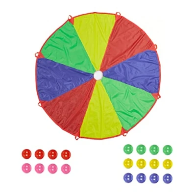 Image de Relaxdays Jeu pour enfants, parachute, 20 balles, 8 poignées, design arc en ciel, diamètre 3,5 m, extérieur, multicolore
